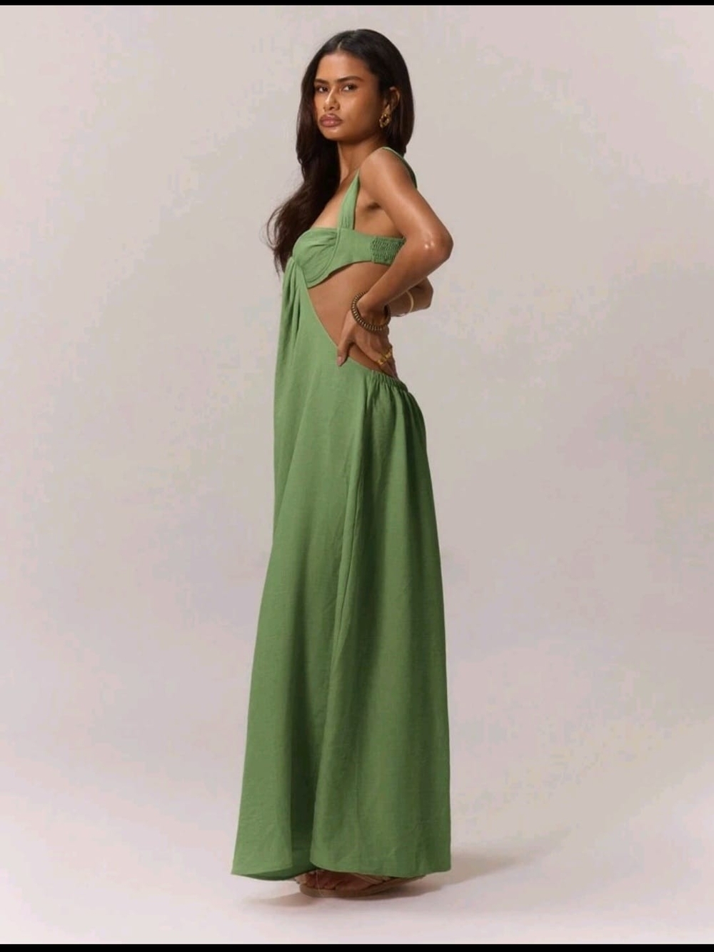 Sage Green Wide-Leg Jumpsuit with Front Tie XL - Picture 4 of 9